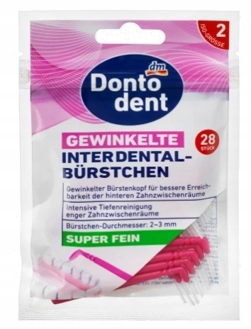 Dontodent, Szczoteczki międzyzębowe, kątowe, różówe, 0,4mm, Iso 2, 28 sztuk