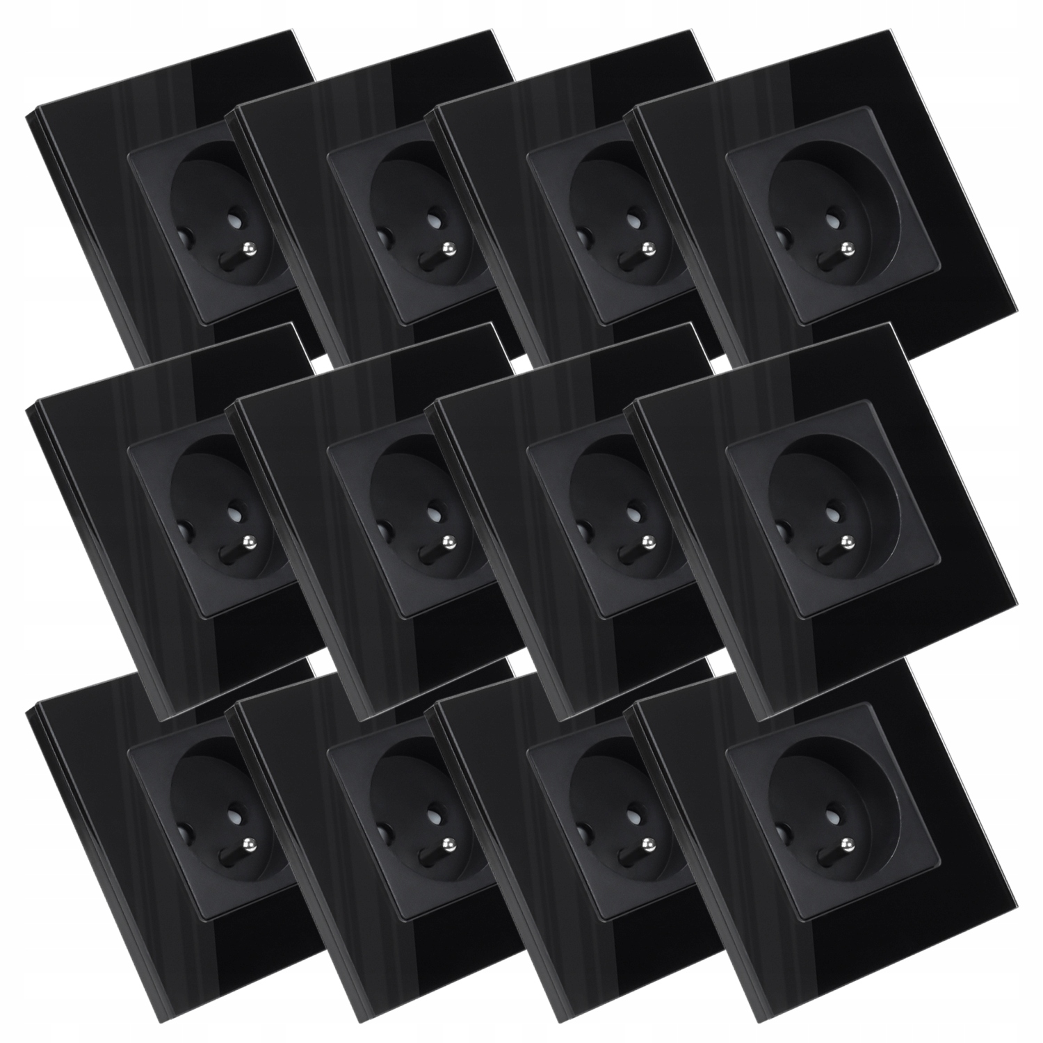 12 x Jednotlivá Zásuvka Elektrická Černá Skleněná S Uzemněním