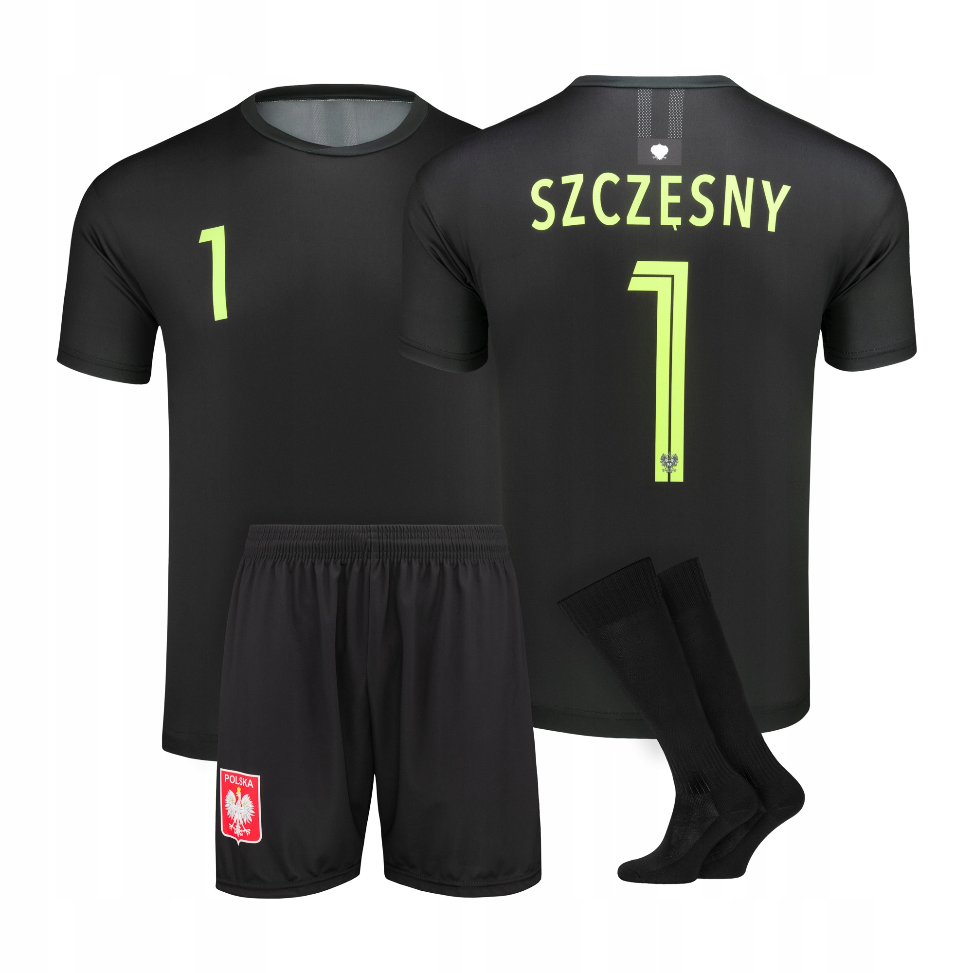 STRÓJ / KOMPLET PIŁKARSKI SZCZĘSNY POLSKA + GETRY rozm. 170 cm