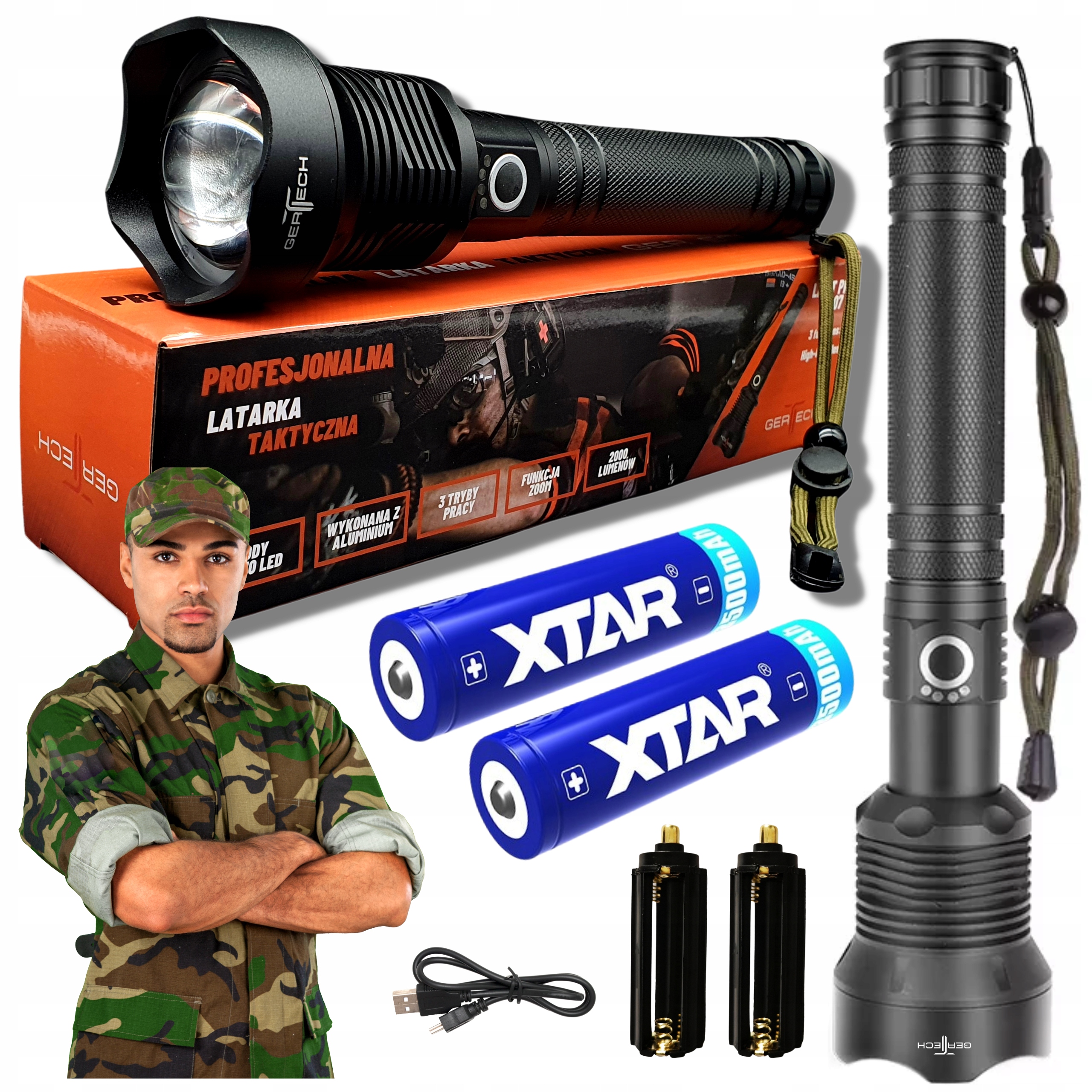 Led Svítilna Akumulátor Vojenská Extra silná Reflektor Zoom Profesionální