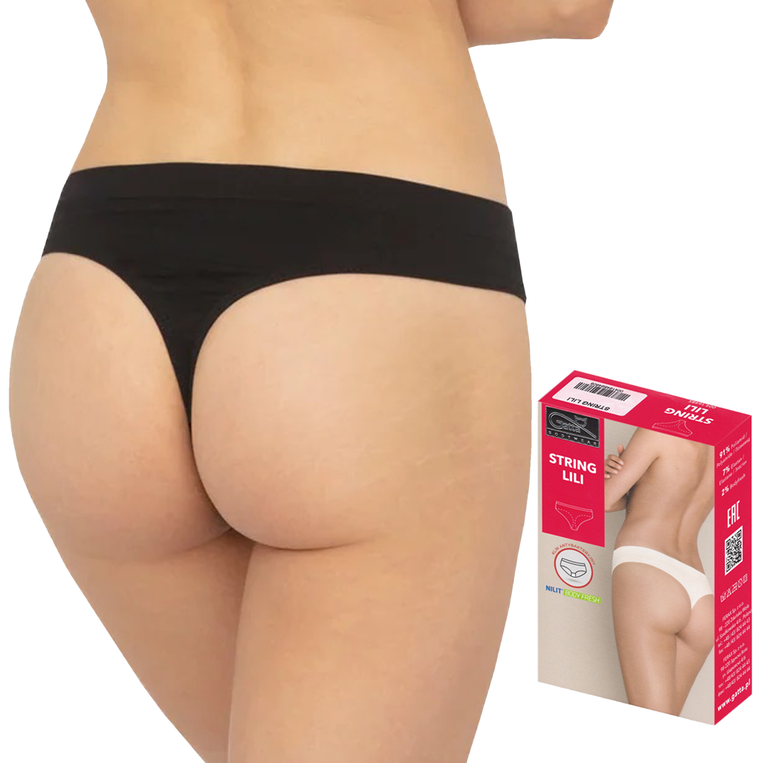 

Stringi Lili String Gatta, bezszwowe, czarne, M