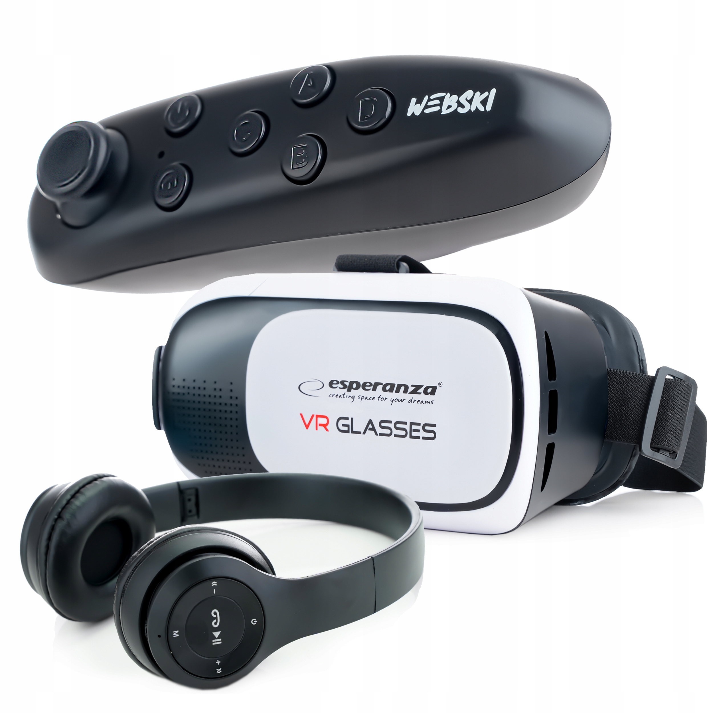 GOGLE OKULARY 3D VR 360 DO TELEFONU Z KONTROLEREM BLUETOOTH ZESTAW DO GIER