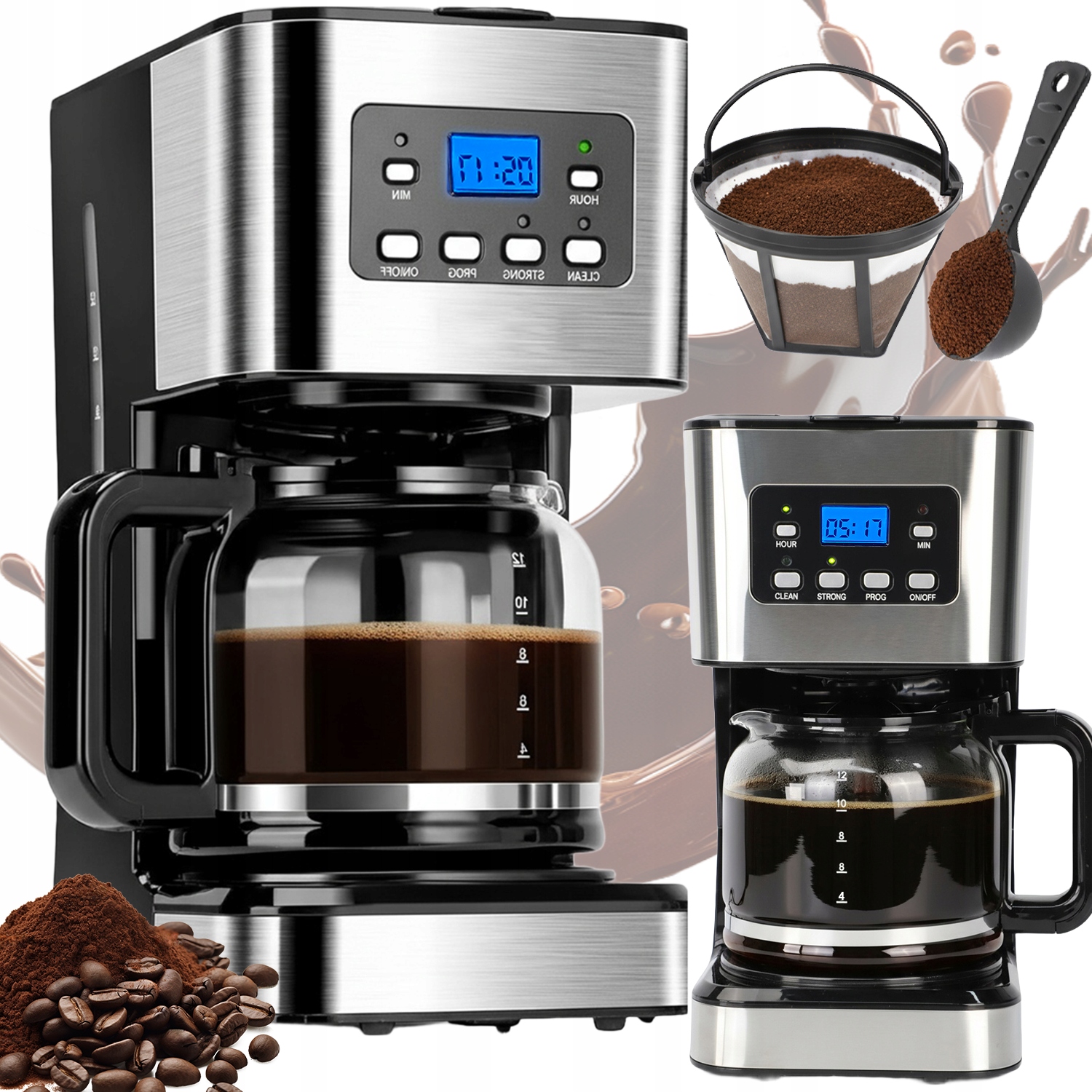 Ekspres Przelewowy Do Kawy Z Młynkiem Do Mielenia Kubek Termiczny 950W 1.5L