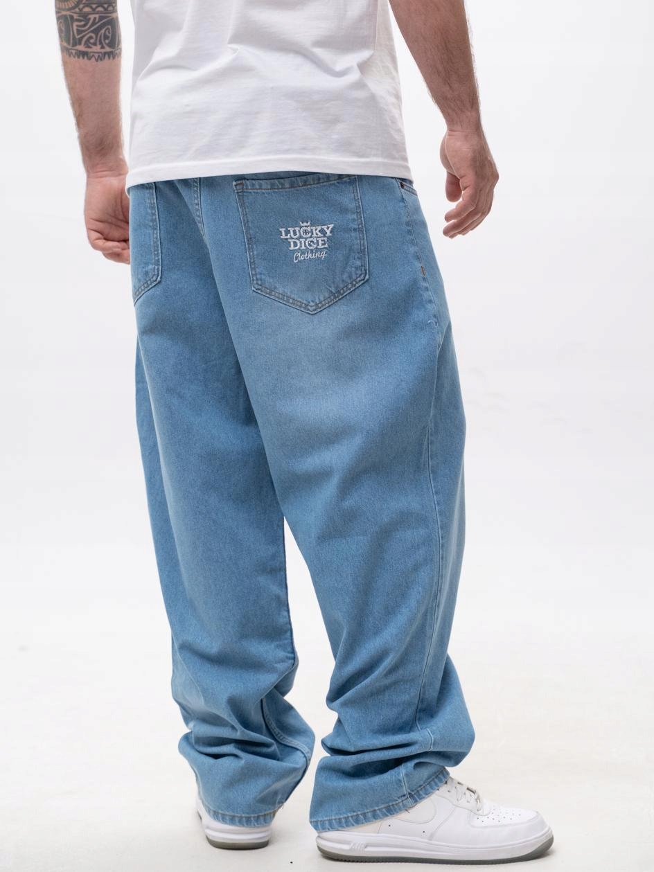 Široké Džínové kalhoty Baggy Pánské modré Výšivky Lucky Dice LD XL