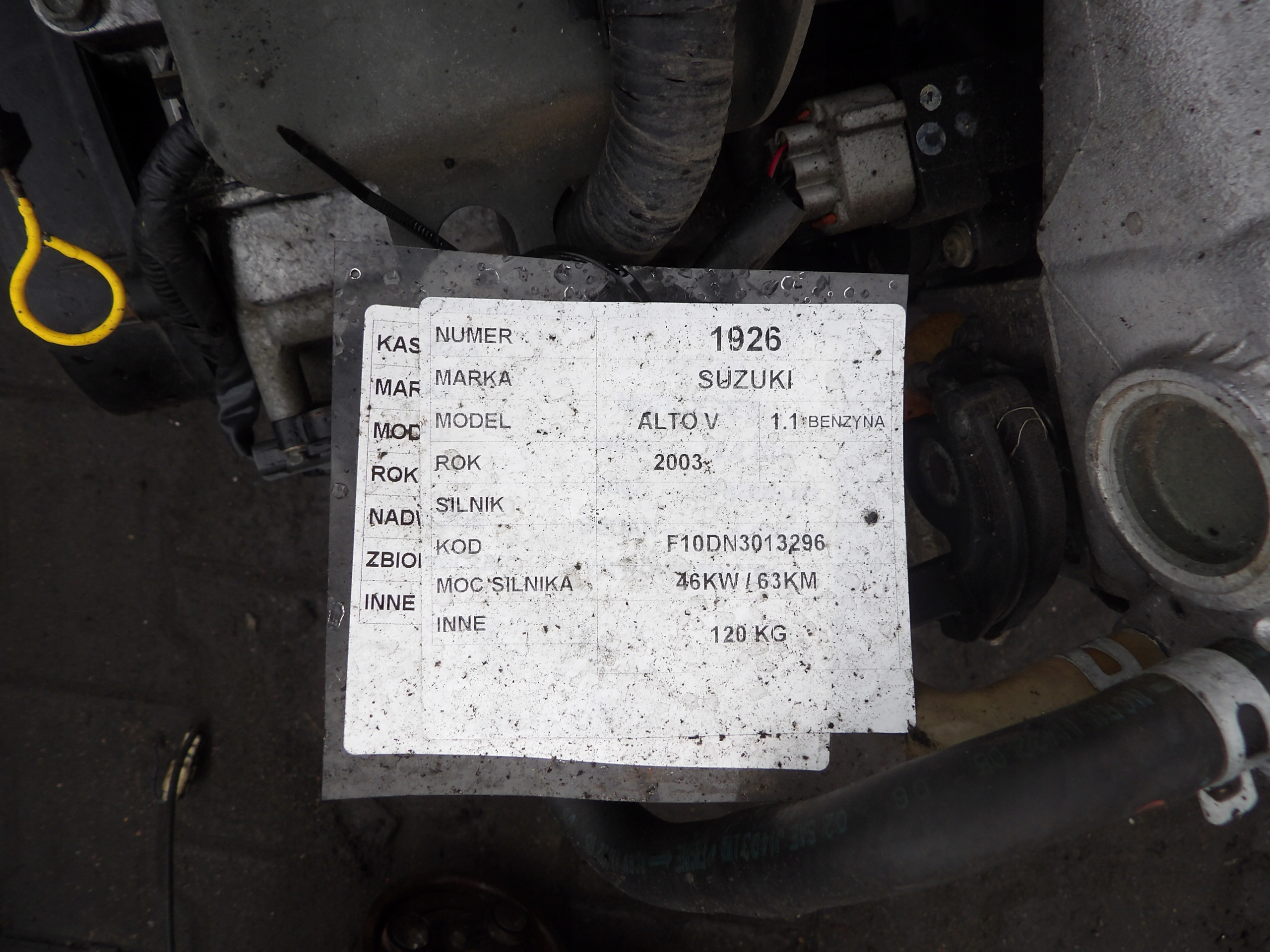 Suzuki Alto V 1,1B 46KW 63KM engine F10DN