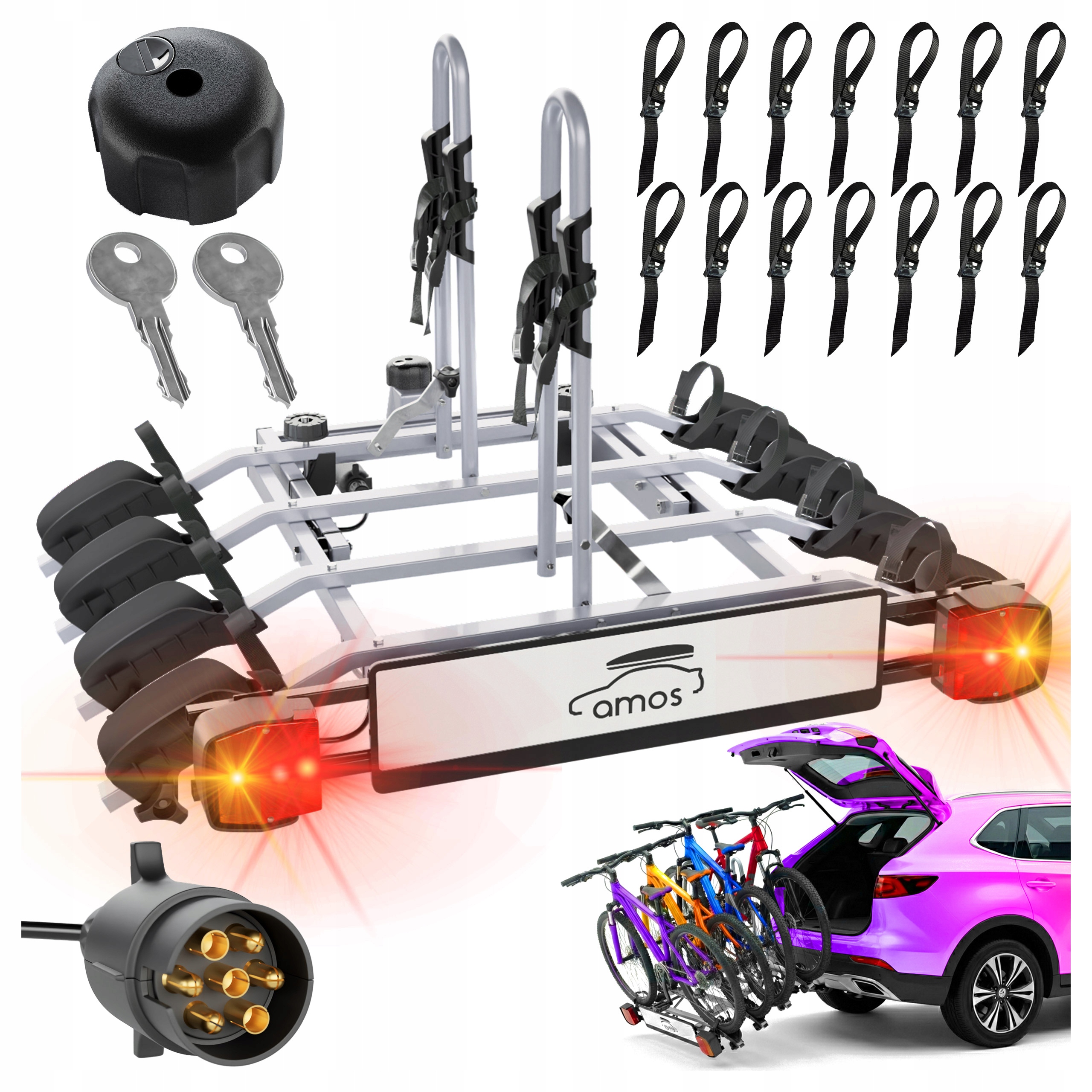 BAGAŻNIK PLATFORMA NA HAK 4 ROWERY AMOS TYTAN 4 NOWY MODEL 2024 75kg UDZWIG