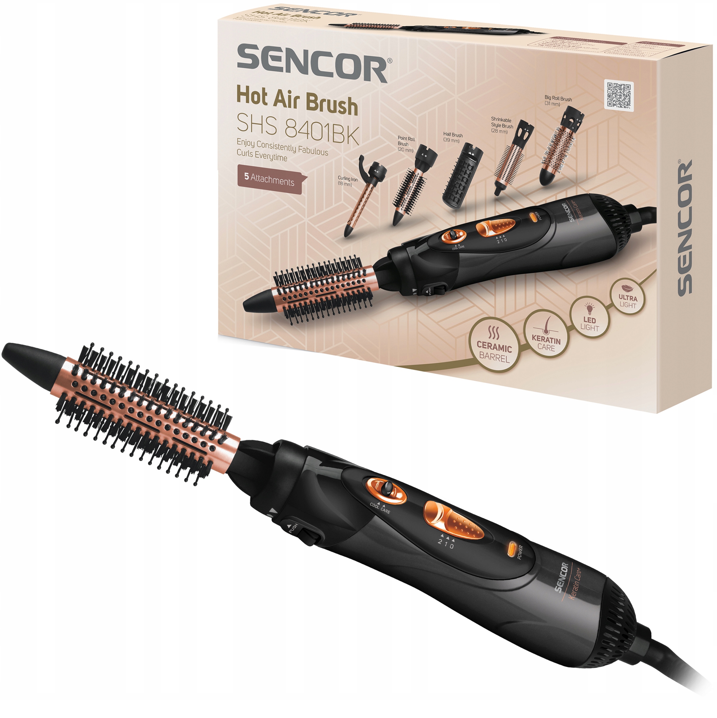 Suszarko-lokówka do włosów z jonizacją 5 Końcówek 1000W Sencor Shs 8401BK