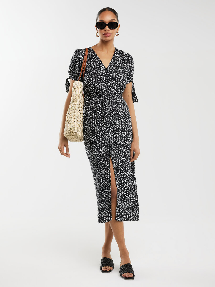 Šaty midi šaty Big Star s květinovým potiskem, černé, velikost Xs