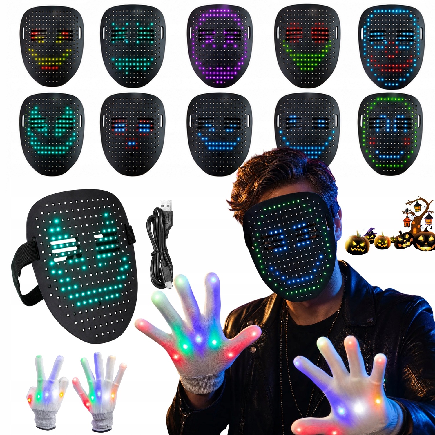 Led Maska Na Halloween Svítící Maska Se Senzorem Gesta Měnící Obličej