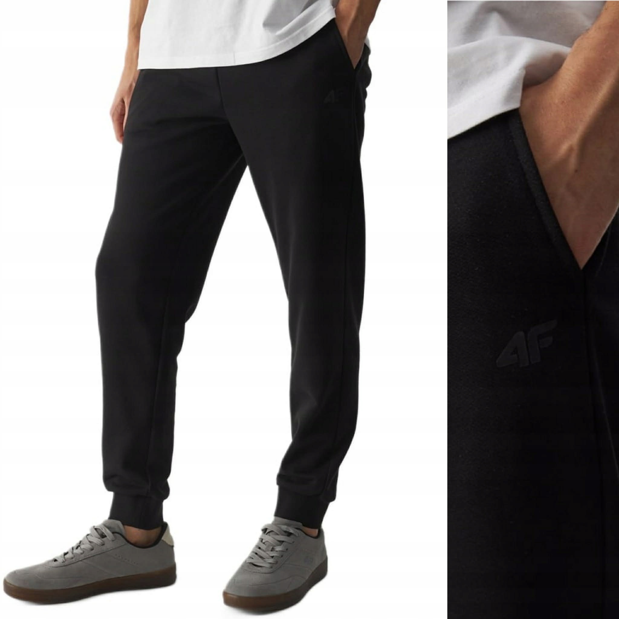 Spodnie Dresowe 4F Męskie Czarne Bawełnianie Sportowe Joggery M1953 r. S