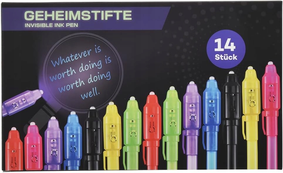 MAGICZNY DŁUGOPIS ZNIKOPIS ZESTAW 14SZT ŚWIATŁO UV SEKRETNY DŁUGOPIS Marka inna