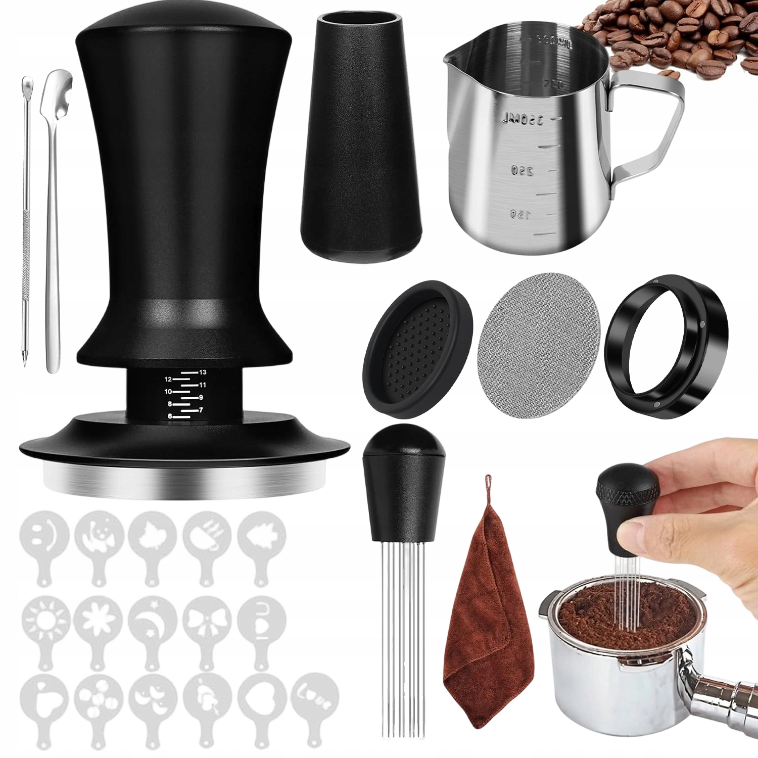 Levně Kompletní Sada Barista 25 Kusů Tamper 51 MM Džbán Mléka Wdt Mata