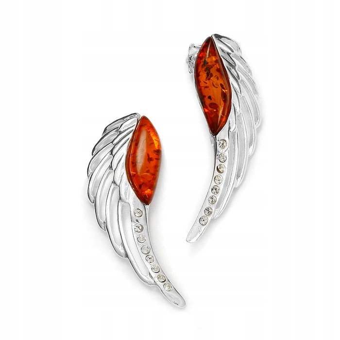 Stříbrné Náušnice S Jantarovými Křídly A Zirkony