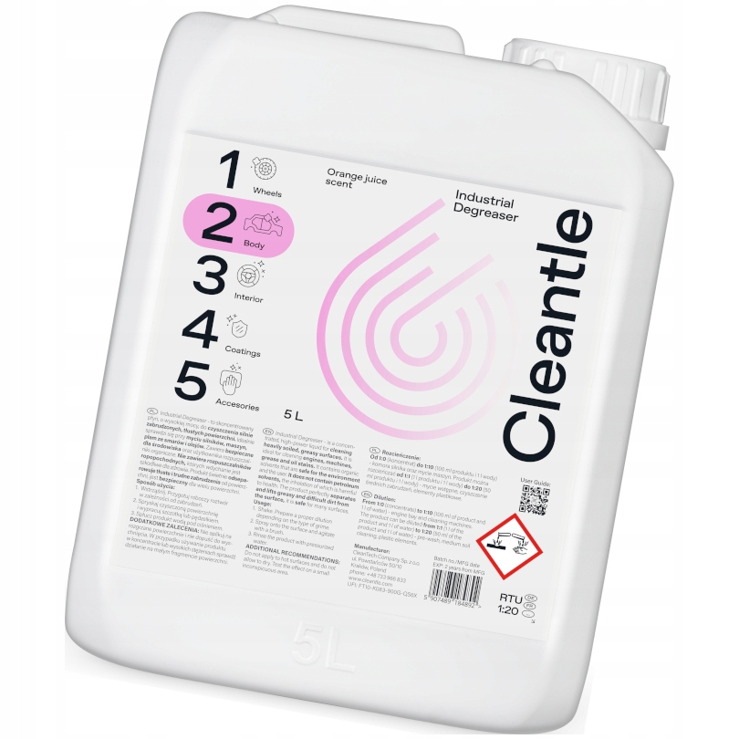 Cleantle Industrial Degreaser 5L Czyści Mocne Tłuste Zabrudzenia Silniki