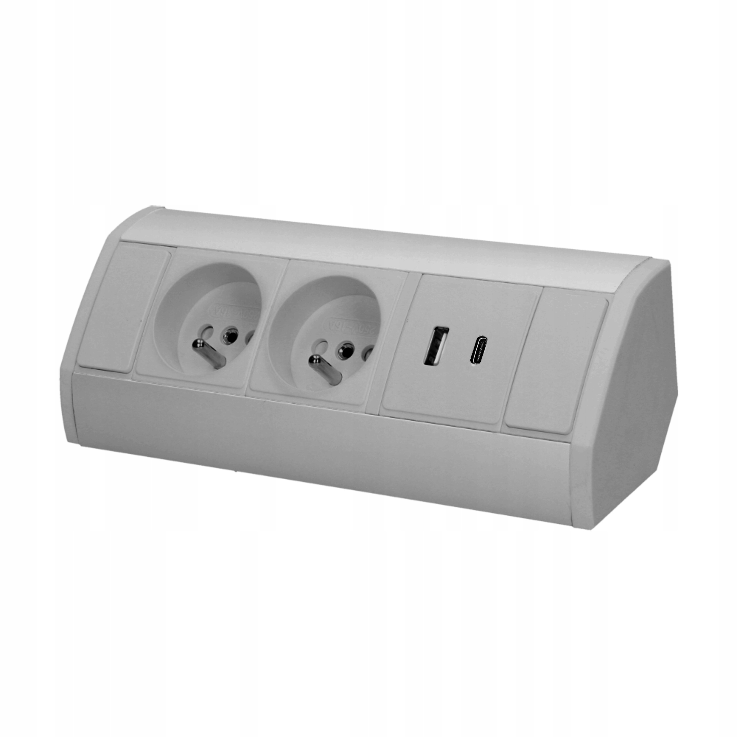 Povrchová zásuvka Orno OR-GM-9039/G, rohové pouzdro, 2x 230V, 2x Usb (a+c t