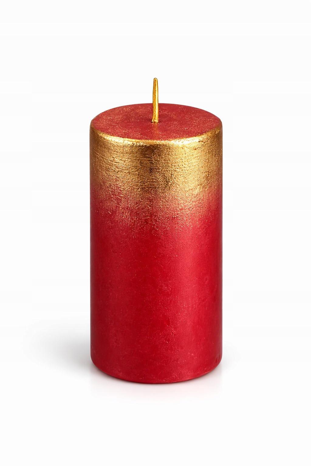 Świeca ozdobna walec czerwono-złota | efekt ombre,12 cm, Ø5,8cm, 270 g