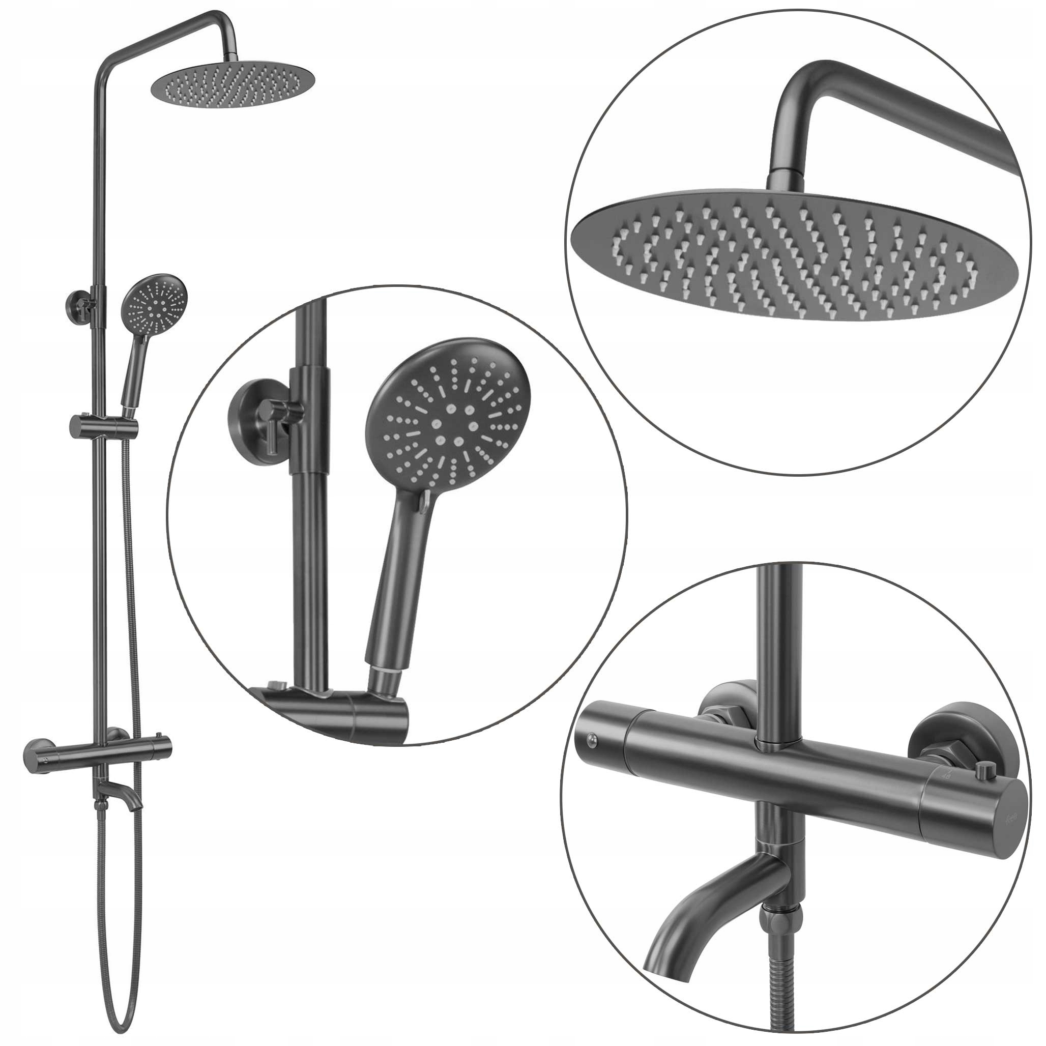 Nástenná sprchová súprava s termostatom Lungo Titanová vaňa Pohyblivý výtok