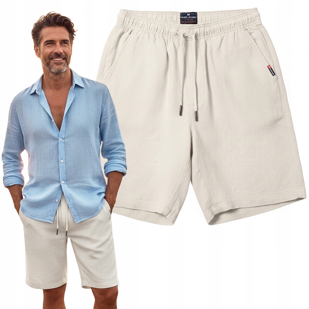 Šortky Kraťasy Pánské šortky s viskózou na léto Tape Béžové 3XL Pako Jeans