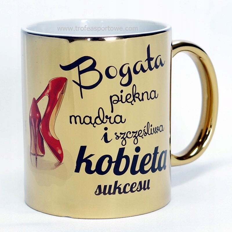 

Złoty błyszczący Kubek Bogata kobieta sukcesu