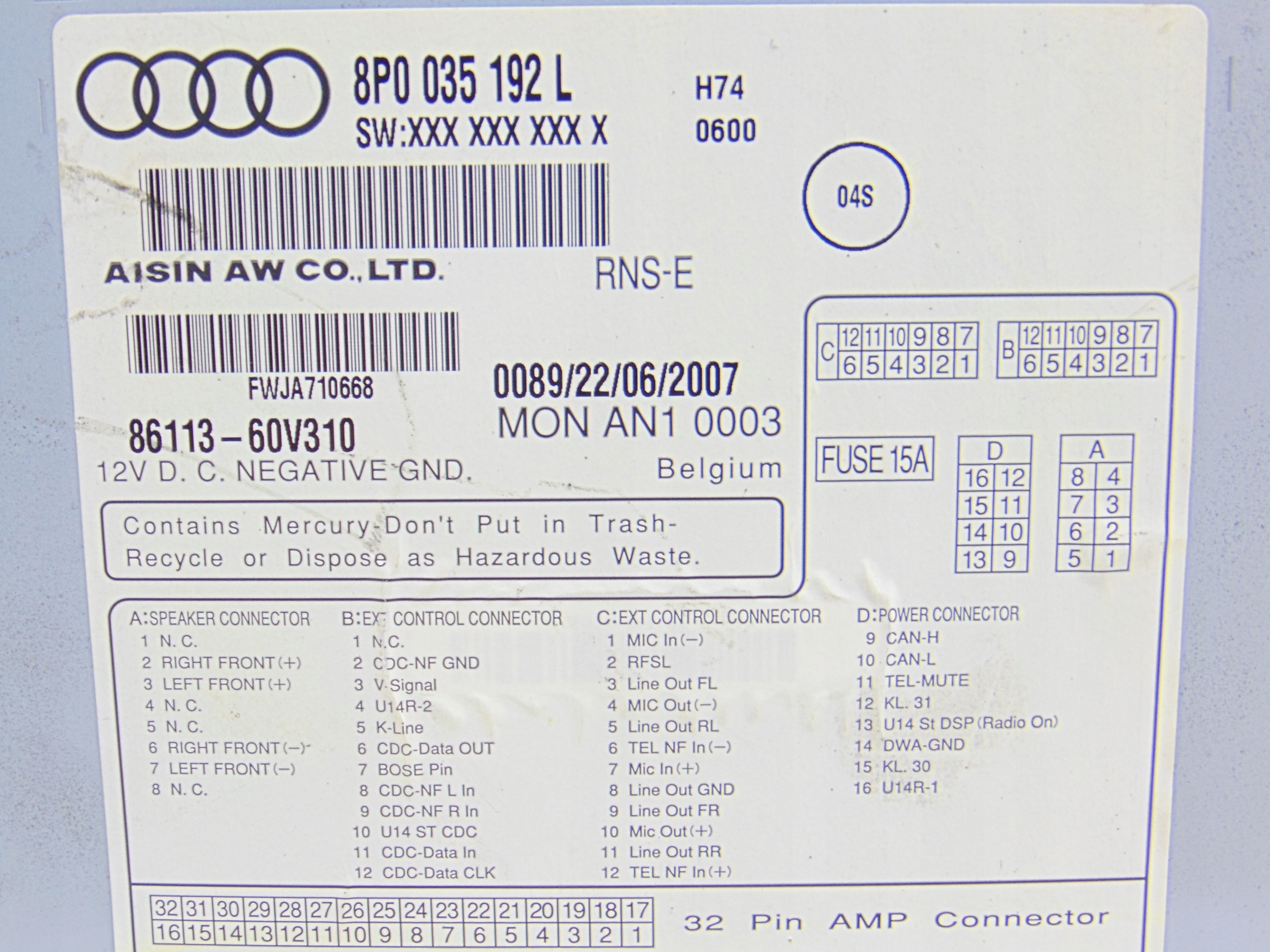 RADIO Navigation NAVI AUDI A3 8P 04- 8P0035192L