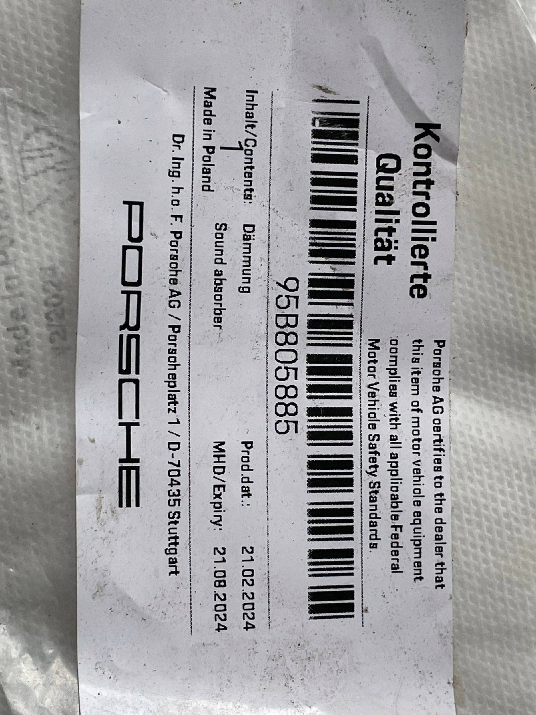 soundproofing boot original PORSCHE MACAN (95B) 95B805885 !J