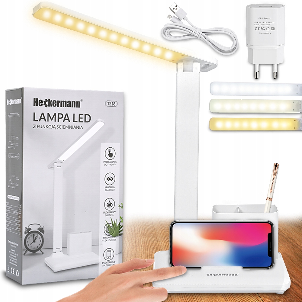 LAMPKA BIURKOWA LAMPA NA BIURKO DOTYK BEZPRZEWODOWA LED ORGANIZER 3 TRYBY