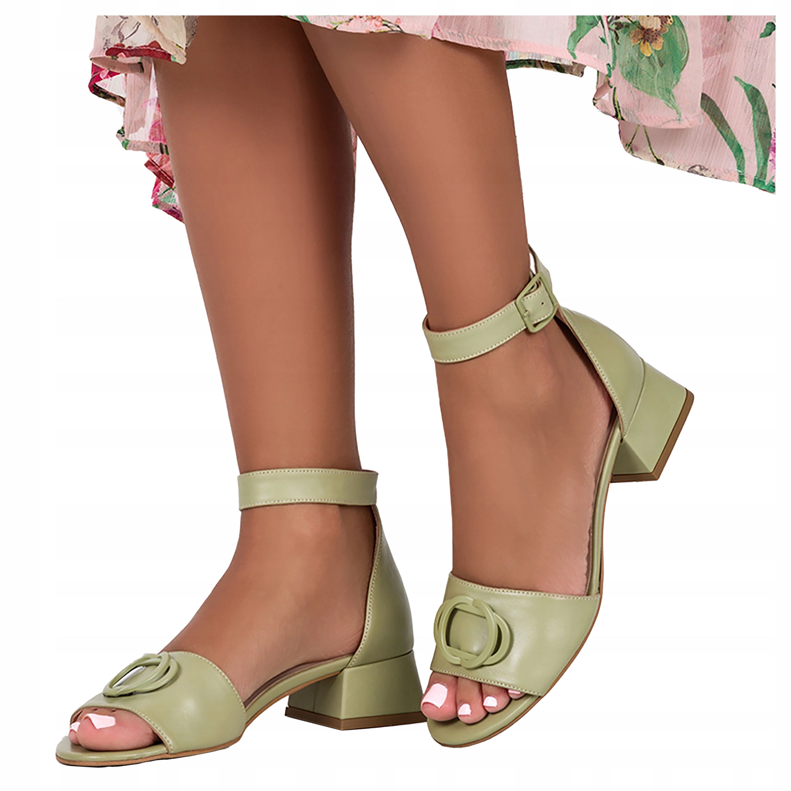 Pistáciové dámské kožené sandály s přezkou, pohodlné, elegantní, módní, velikost 37