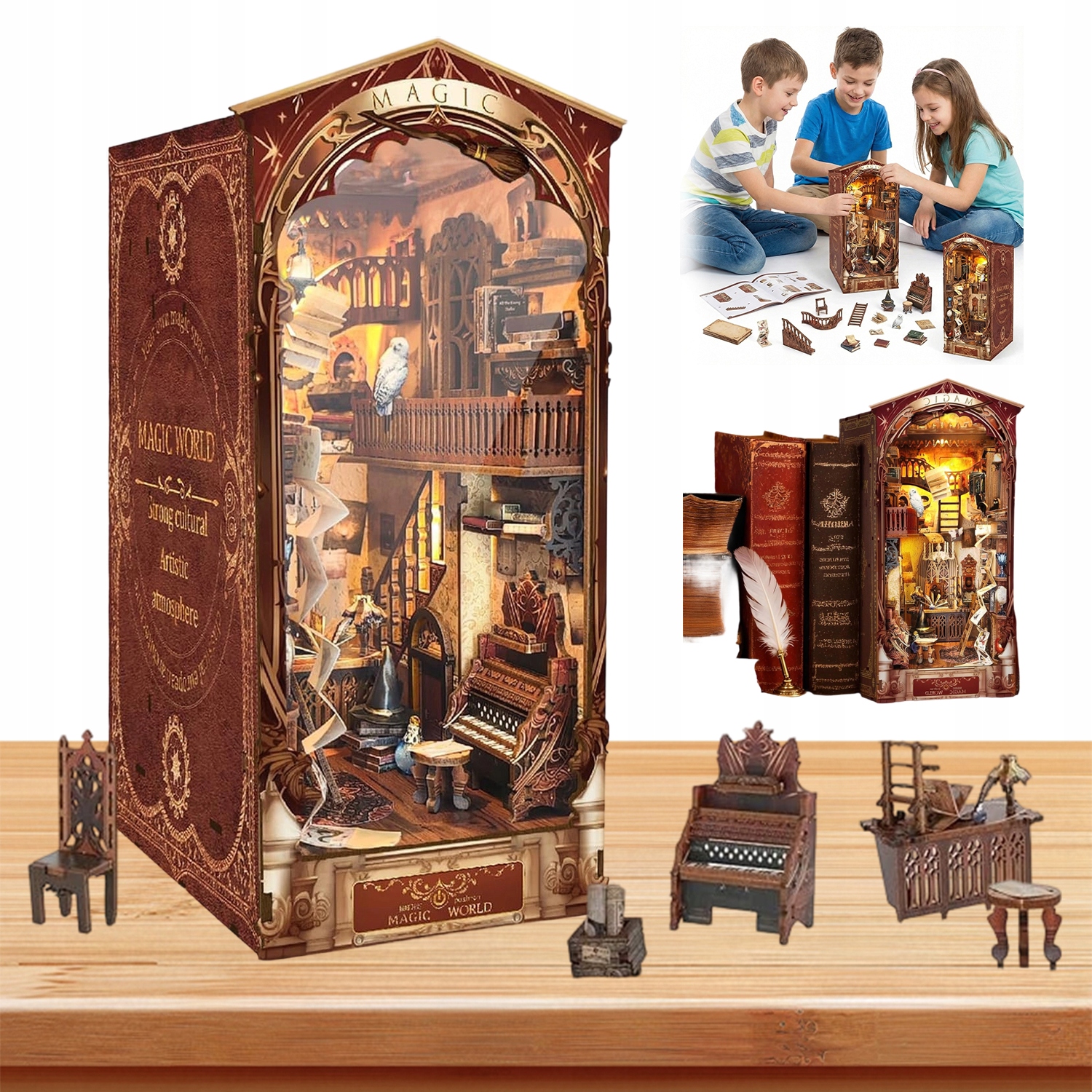 Diy Magiczna Book Nook Zestaw 3D Z Led Miniaturowy Domek Księgarnia