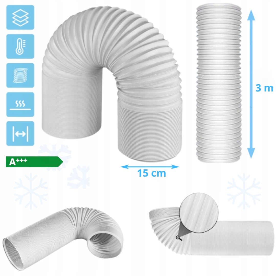 Trubka Klimatizace 15 cm na 3 m Pro Přenosnou Klimatizaci Bílá Okno Komín