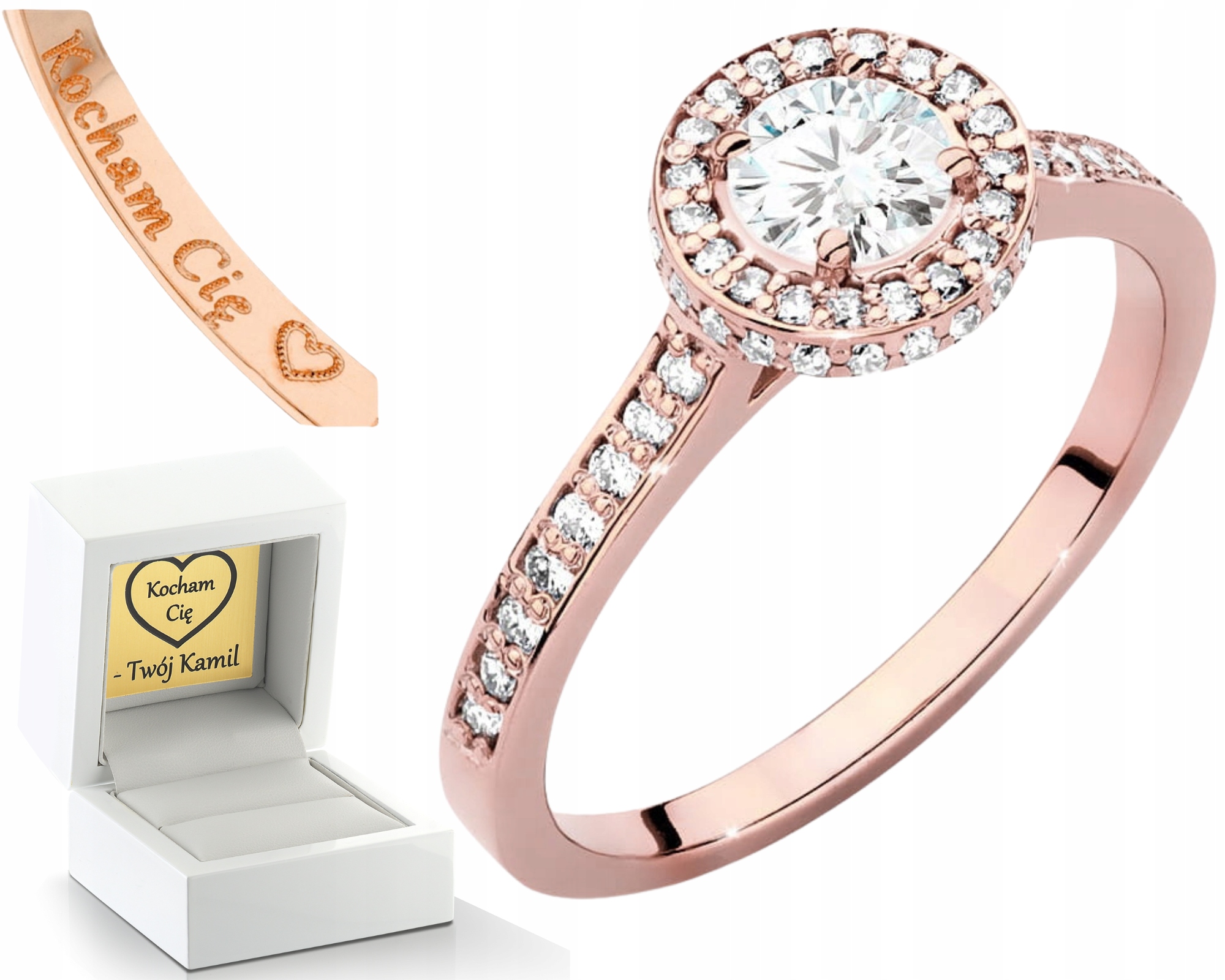 Růžové Zlato Prstýnek Laboratorní Diamanty Gravírování Bonus Každá Velikost