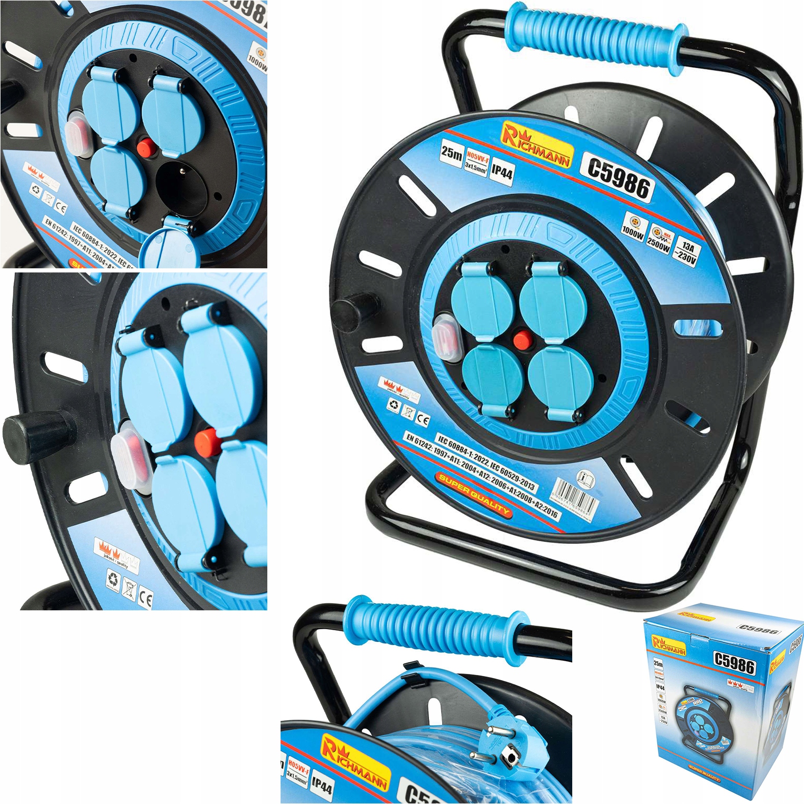Przedłużacz Bębnowy Na Bębnie 4 Gniazda 2500 W 25 M 3x1,5 MM H05VV-F IP44