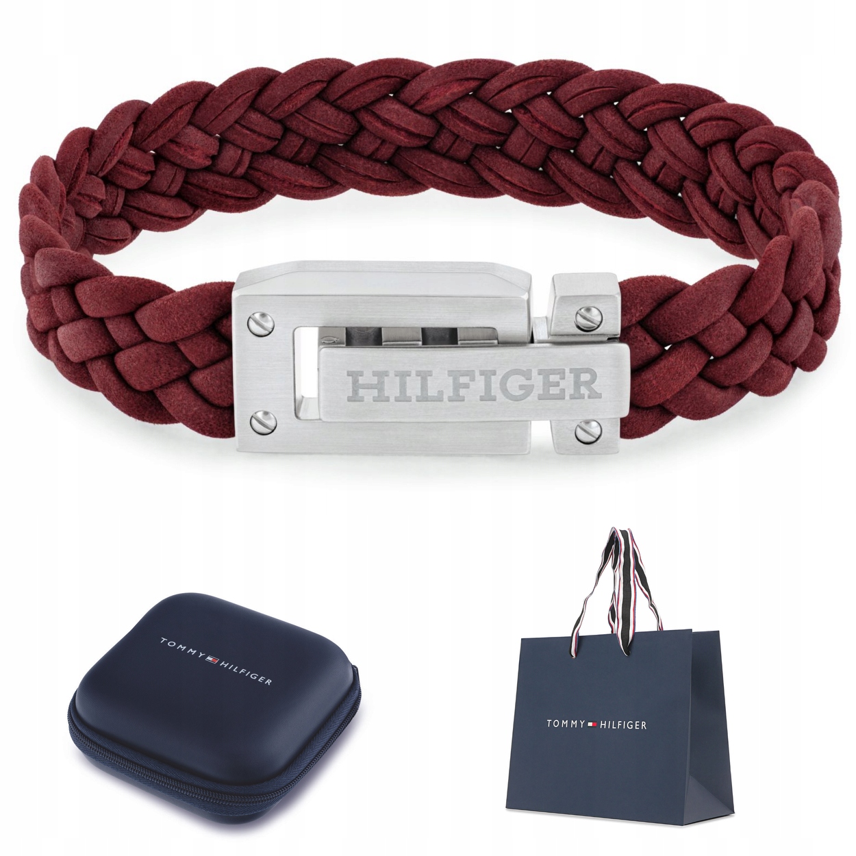 Bordó Pletený Pánský Náramek Tommy Hilfiger