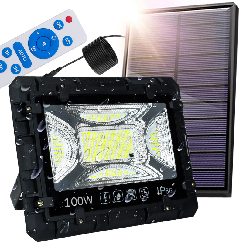 Solární Led halogenový zářič 100W Venkovní lampa Vodotěsná dálkové ovládání