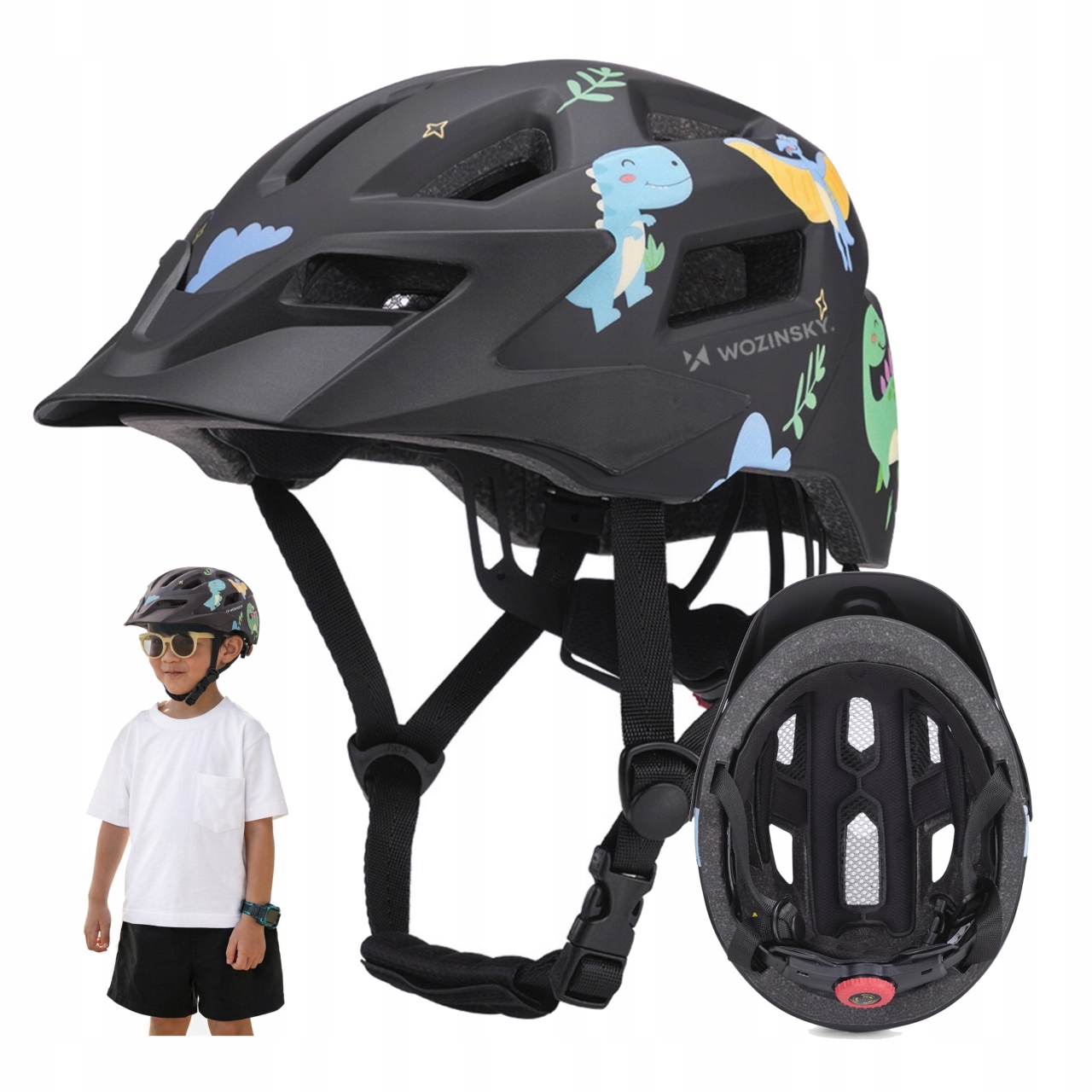 Kask Rowerowy Dla Dzieci Regulowany Lekki Wentylowany Dinozaur Xs 48-52