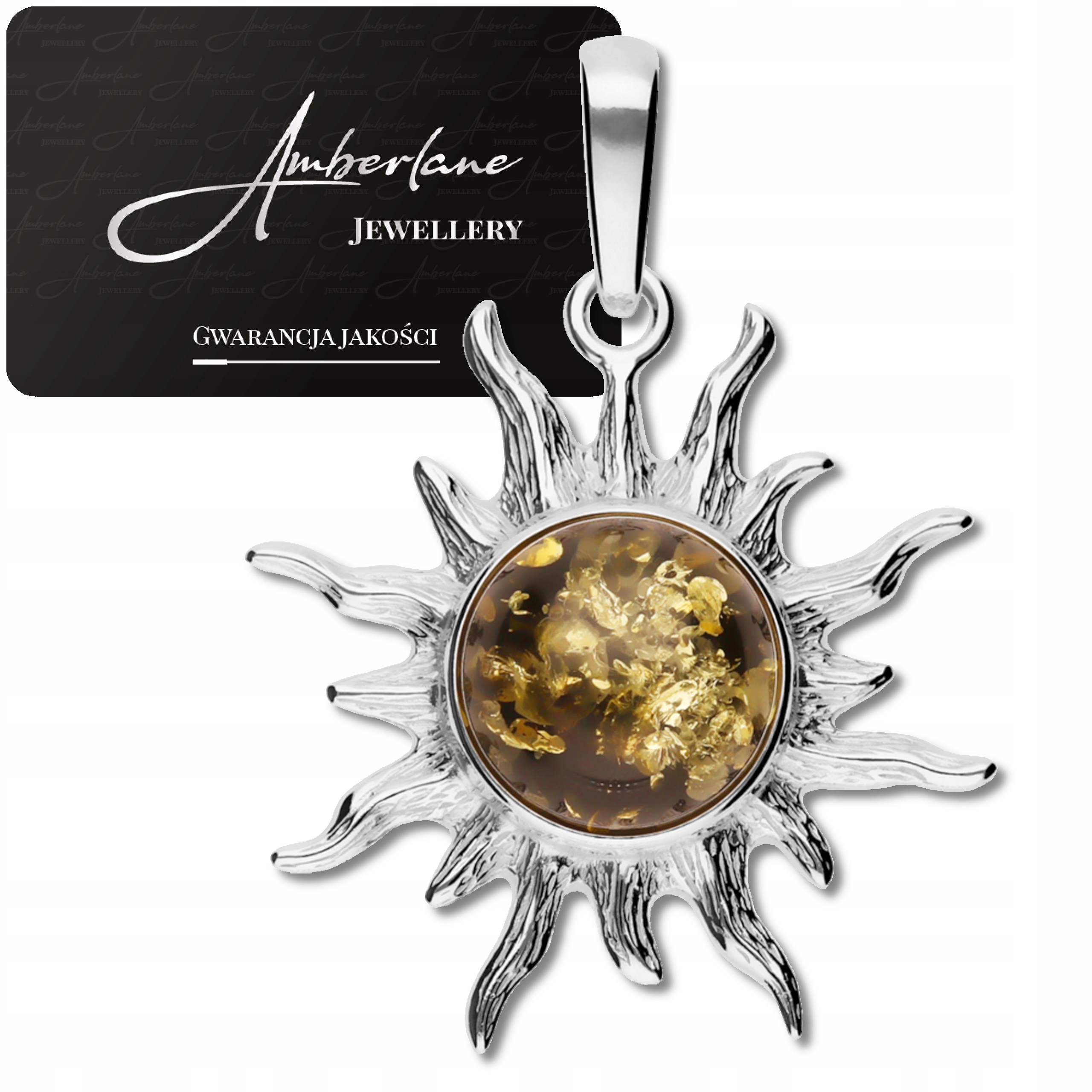 Stříbrný přívěsek s přírodním zeleným jantarem 925*přívěsek Slunce