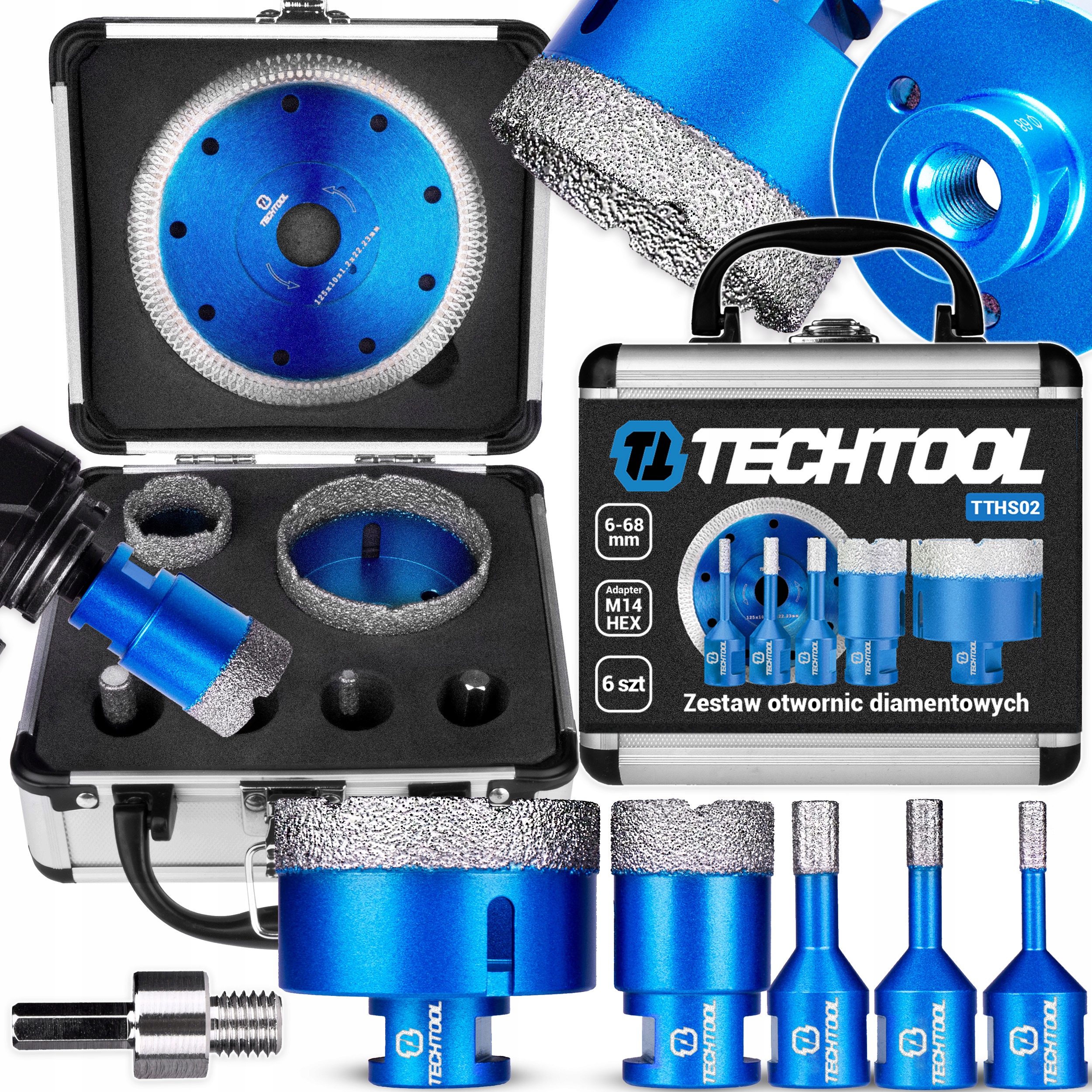 Korunkový Vrták Na Betonu Slinuté Dlažby Plechovka Diamantová Krajka 6-68MM M14 5KS Kufr