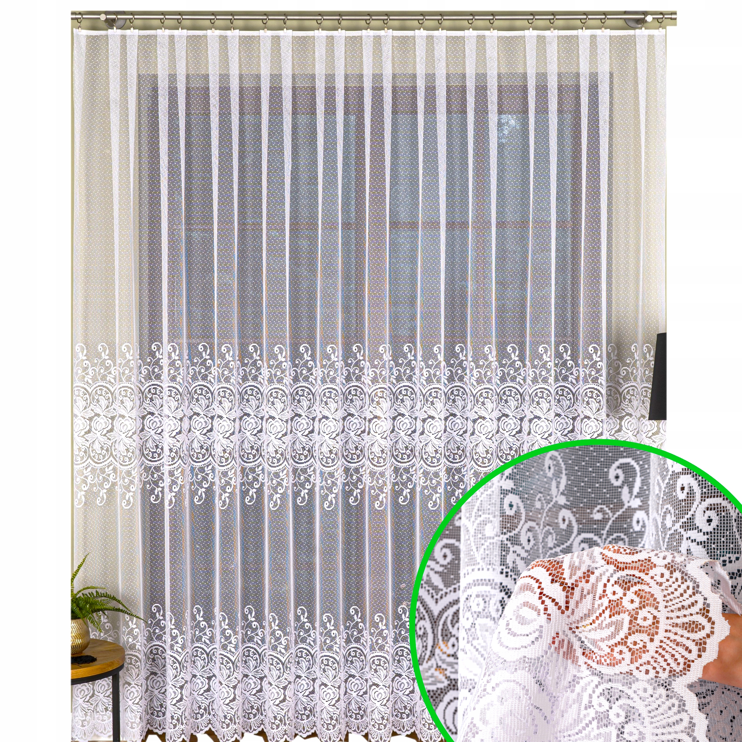 Firanka Gotowa Premium Biała Do Pokoju Salonu Różyczki 350x250 CM Długa