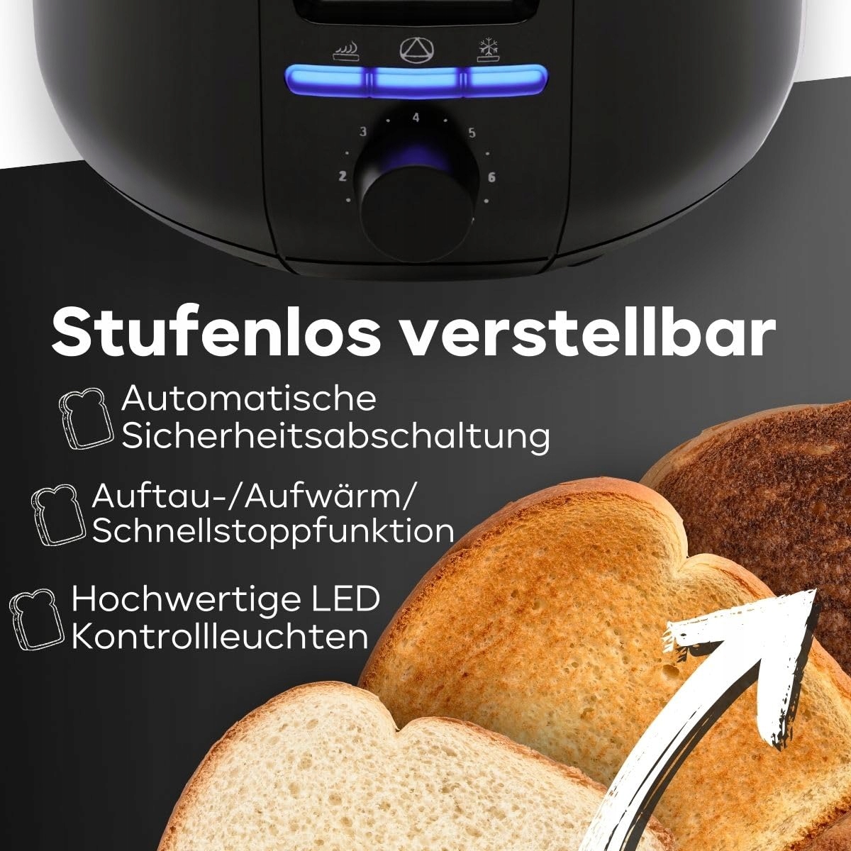 CLATRONIC Toster 4 Kromki Czarny z Funkcją Rozmrażania i Podgrzewania — miniatura 4