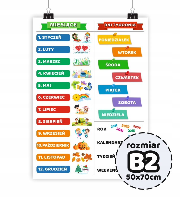 

Duży plakat edukacyjny Miesiące I Dni 50x70cm