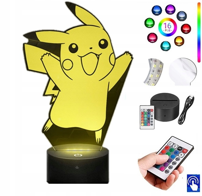 

Lampka na biurko Pikachu Pokemon 16kol Led Plexido