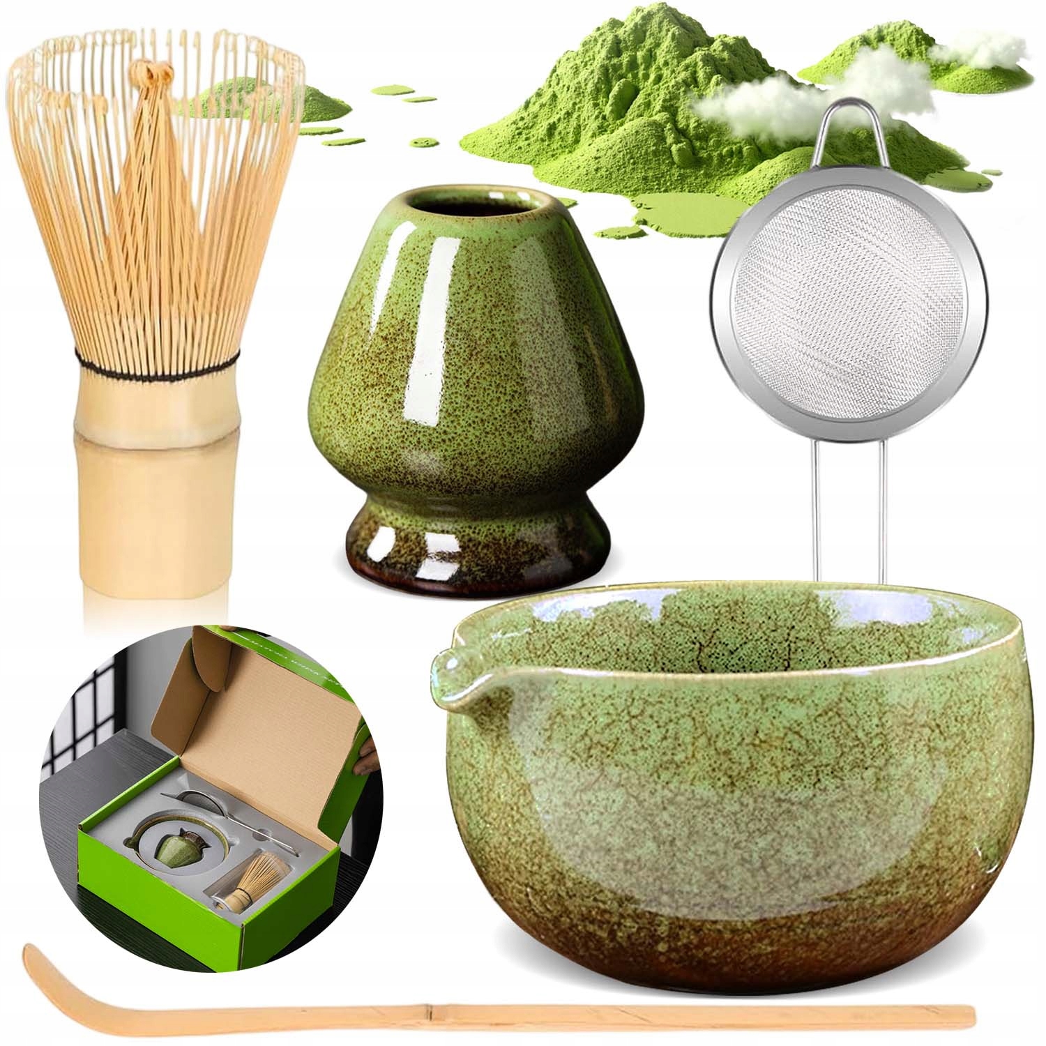 Levně 5X Dárková Sada Na Čaj Matcha Sada Na Přípravu Čaje Matcha Keramika