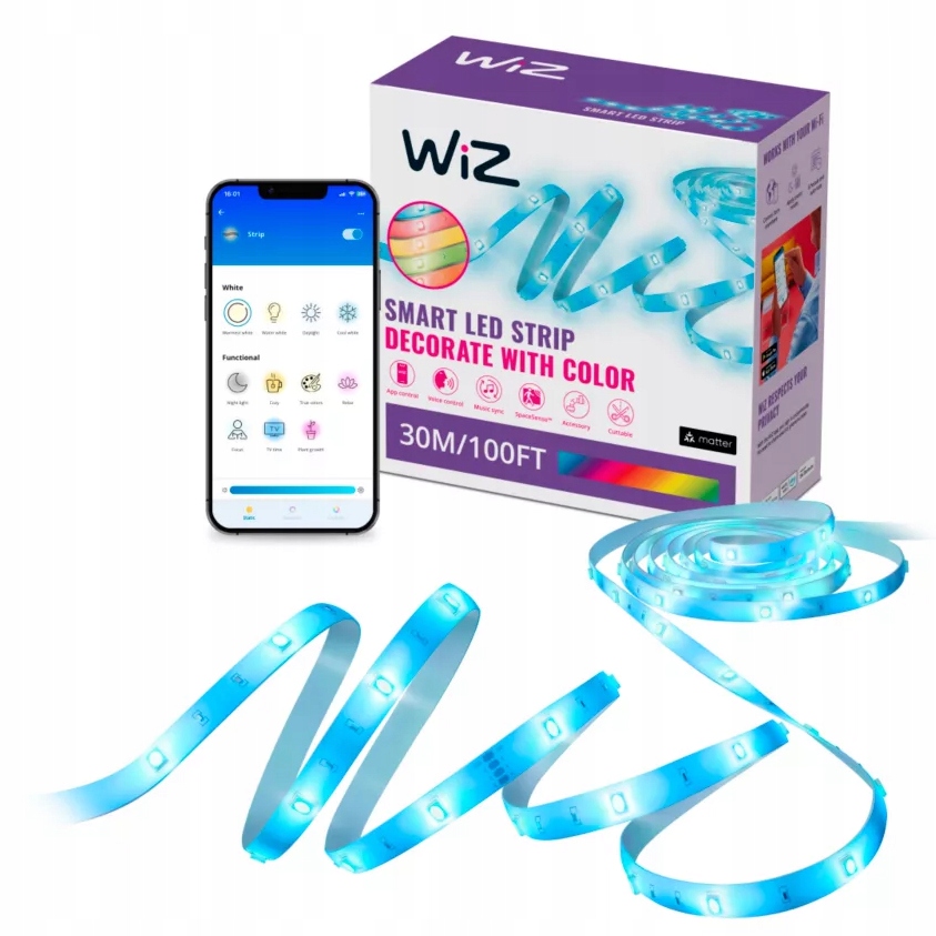 Led pásek 22W Rgb 30 m Inteligentní Smart WiFi Bluetooth Aplikace WiZ