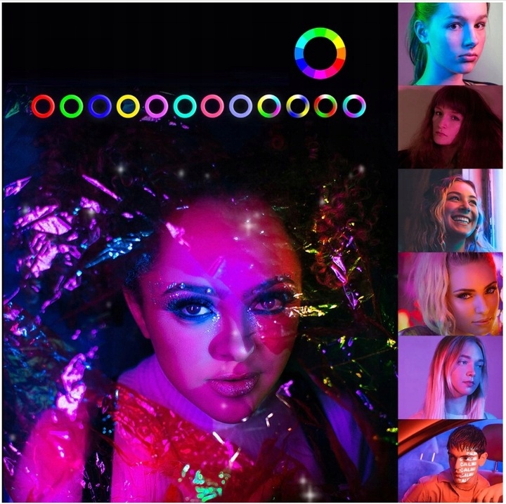 LAMPA PIERŚCIENIOWA DUŻA RGB LED ZE STATYWEM 220cm SELFIE MAKIJAŻ Premium Źródło światła LED