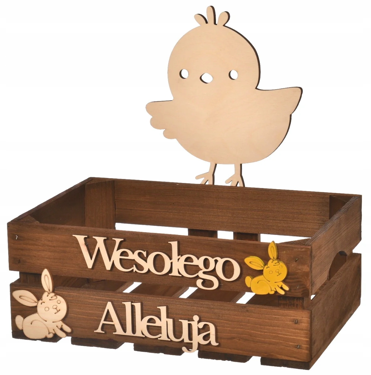Velká dřevěná velikonoční krabička s ozdobou košíčků