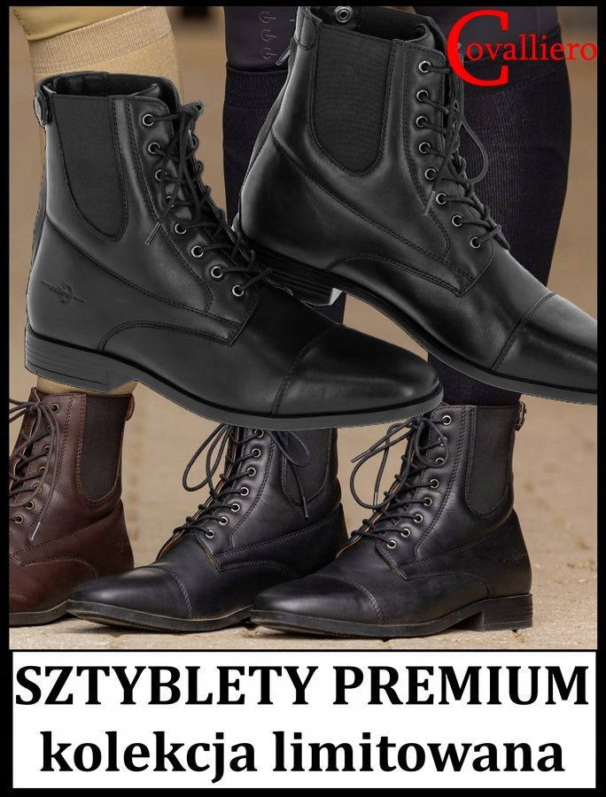 Sztyblety skórzane jeździeckie zamek wiązanie Premium Covalliero czarne 35