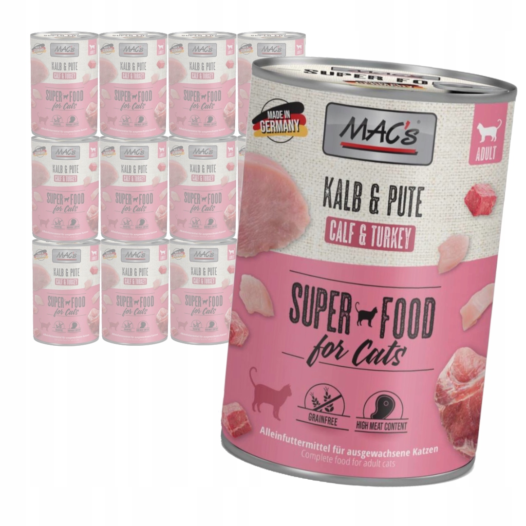 Levně MAC's Cat Mokré Krmivo Pro Kočky Telecí maso Krůta 12x400 g