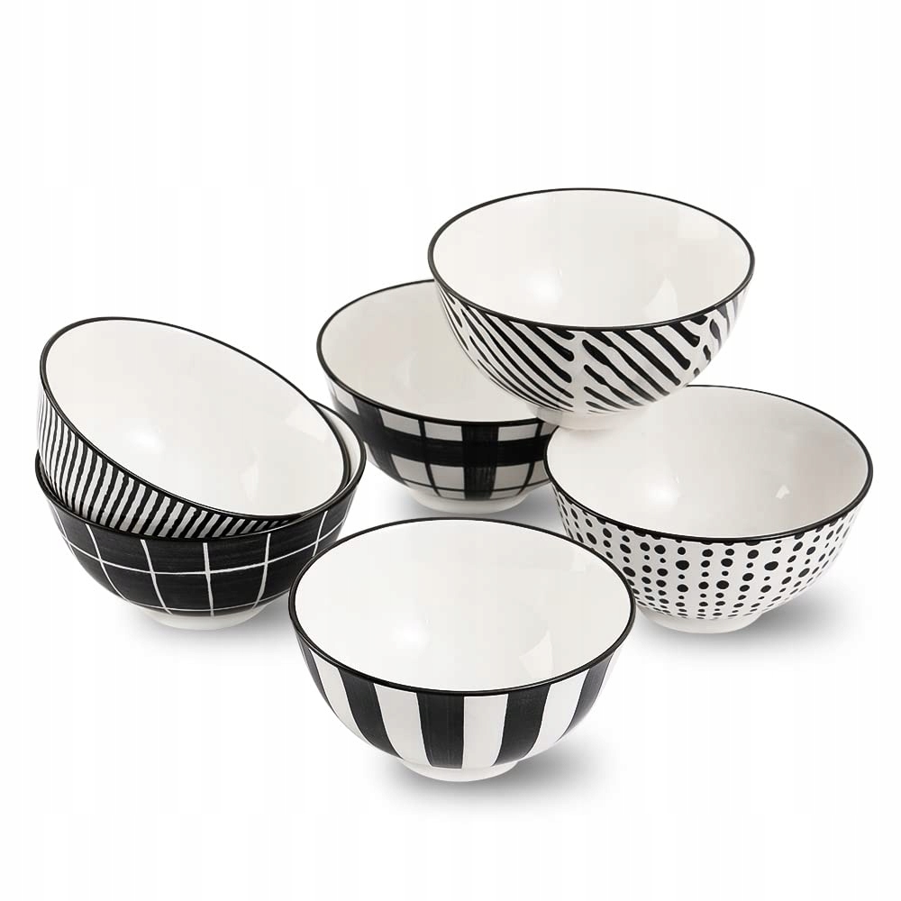 Sada 6 misek Ahx Černobílých 300 ml Porcelán pro dezerty a snacky