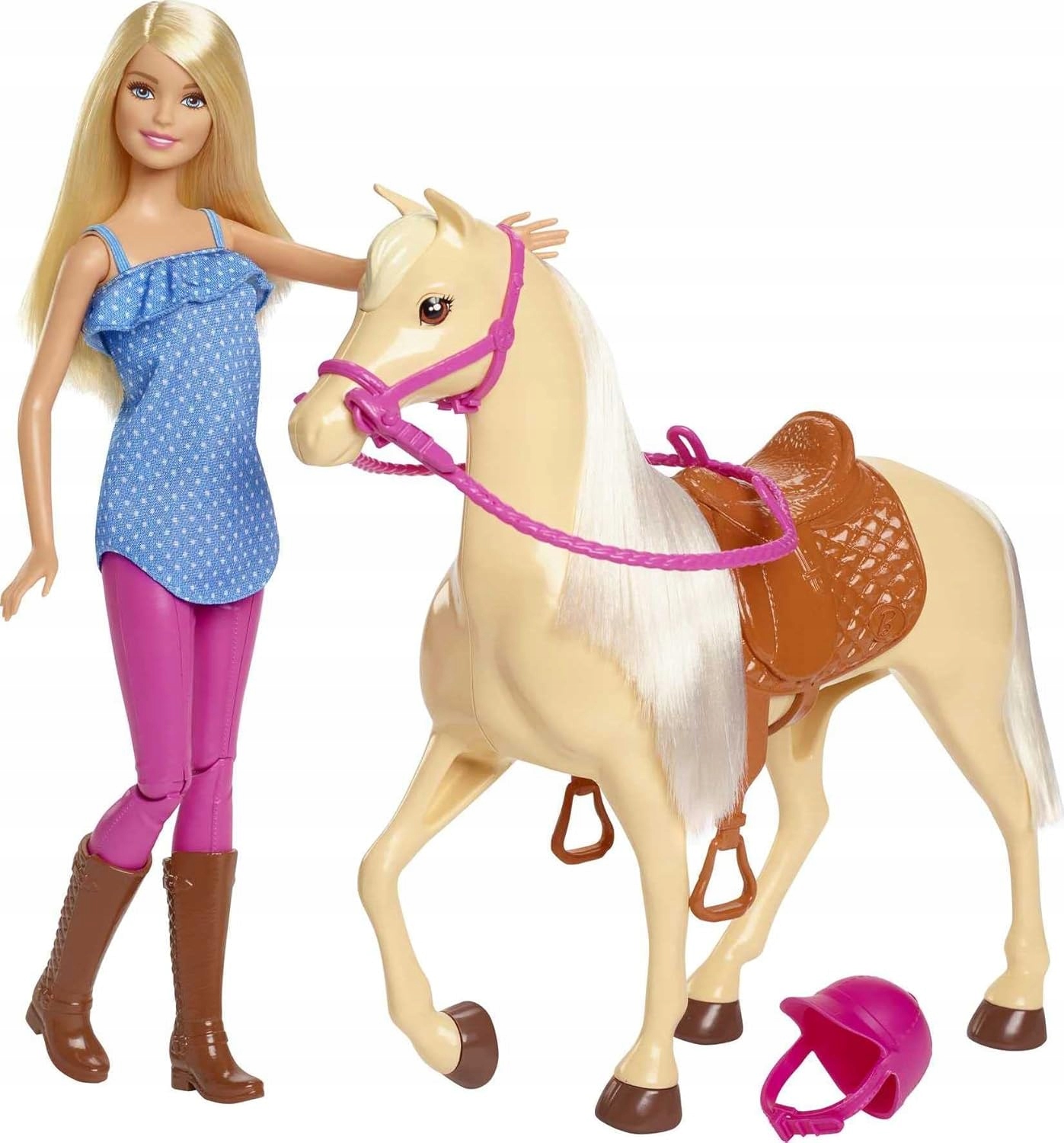 Lalka Barbie blondynka z kaskiem koń konik podstawowy FXH13