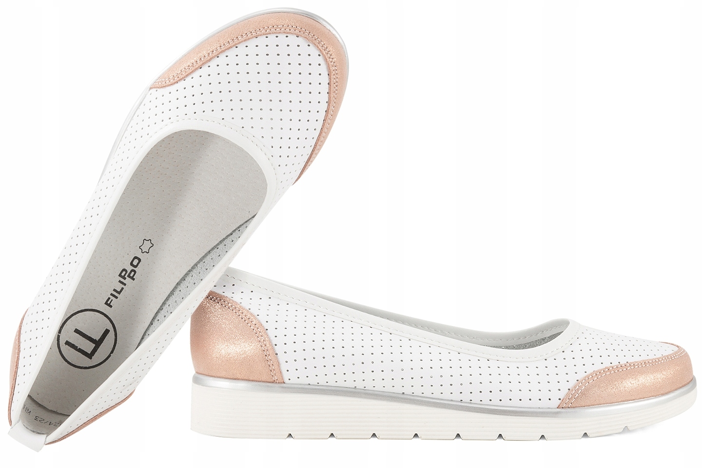 Filippo DP4524 Dámské Polobotky Baleríny Sportovní Vložky Ažurové Kůže bílé