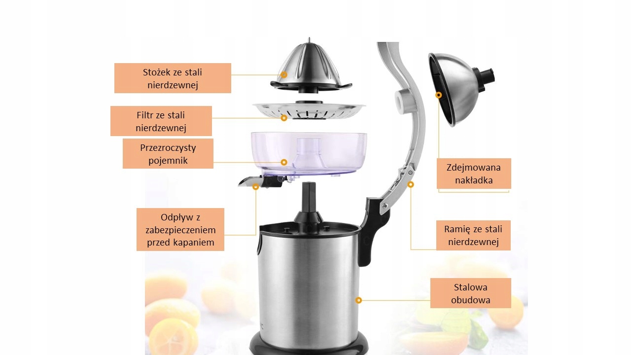 Wyciskarka do cytrusów 160W stożek inox DMS ZP160 Model ZP-160